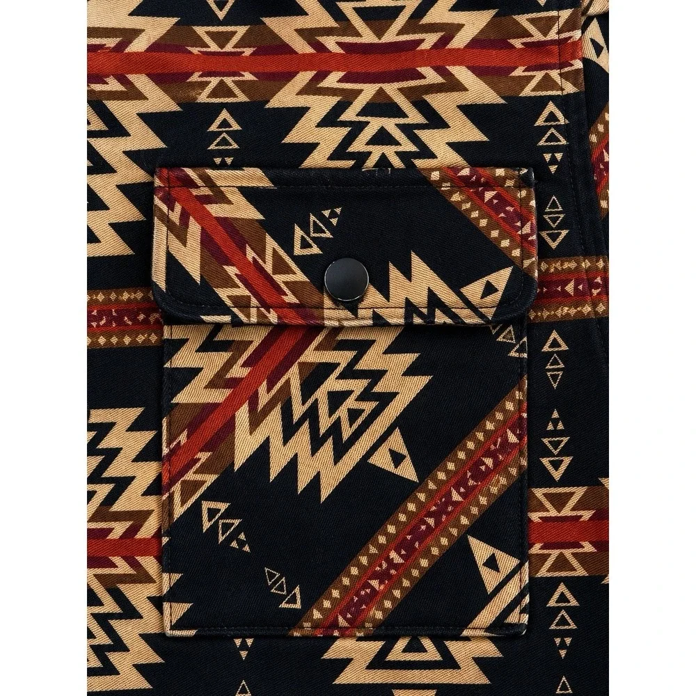 Nomad South Western Twill Shirt Jacket Black Tobacco Aztec Style Nico-MN